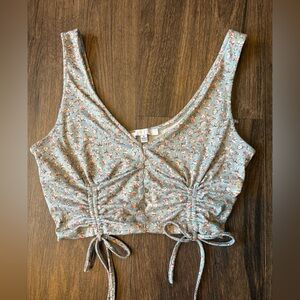 Light Blue Floral Ruched Tie Tank